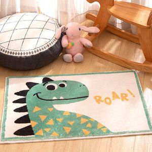 Green Dinosaur Small Area Rug 20"x32" Ivory Non-Slip Carpet